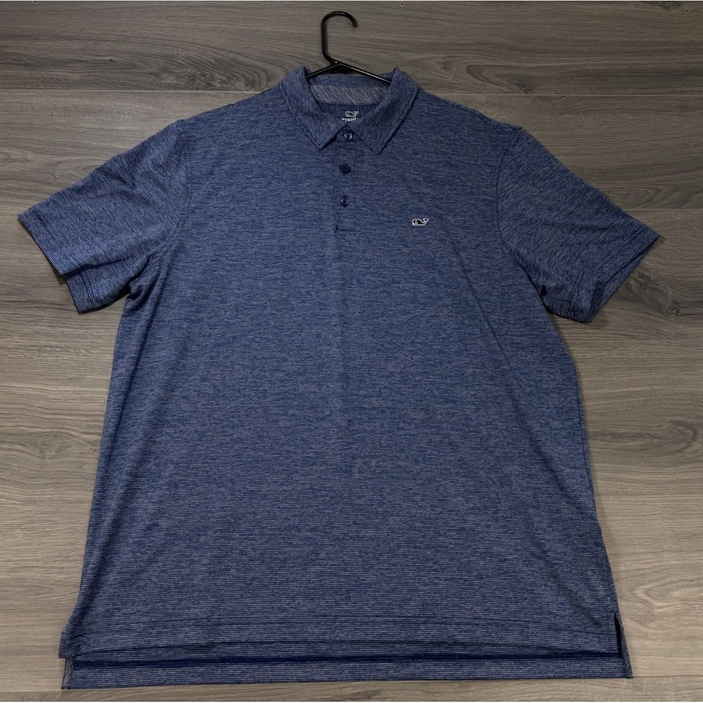 Vineyard Vines Performance Destin Stripe Sankaty Polo Shirt Mens XL Golf Blue